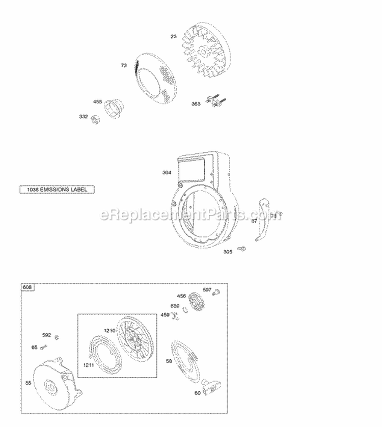 Blower HousingShrouds Flywheel Rewind Starter Diagram and Parts List for 095312-0022-E1  Briggs and Stratton Engine